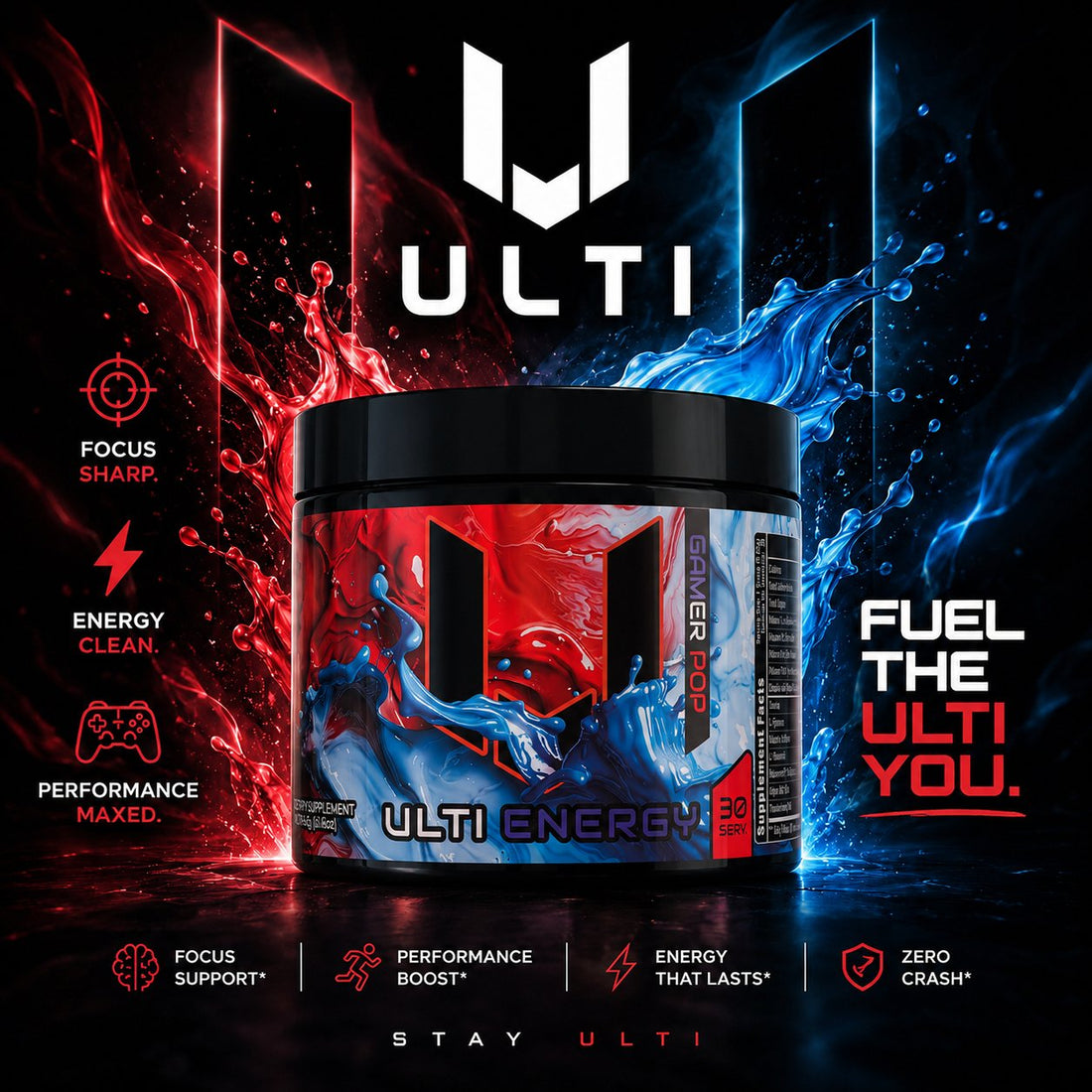 ULTI Energy clean gaming energy drink powder with no sugar or fillers