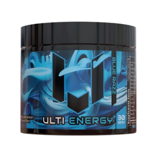 ULTI Energy Blue Razz - 220mg caffeine, no sugar, gaming energy drink powder, 30 servings