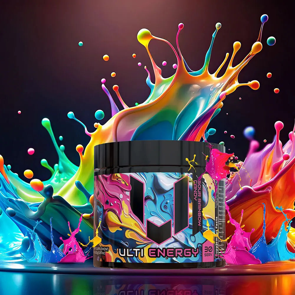 ULTI Energy Sour Rainbow Candy gaming energy drink, clean focus, no crash, built for gamers and creators