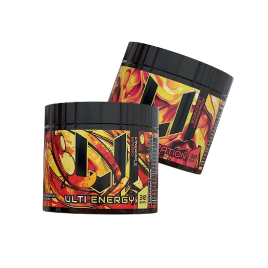 ULTI Hydrate and Power Up Duo — 220mg caffeine energy tub plus zero caffeine hydration tub bundle