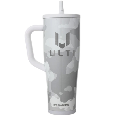ULTI x IceShaker Legend Series 40oz stainless steel shaker — white camo, insulated, gaming energy drink bottle