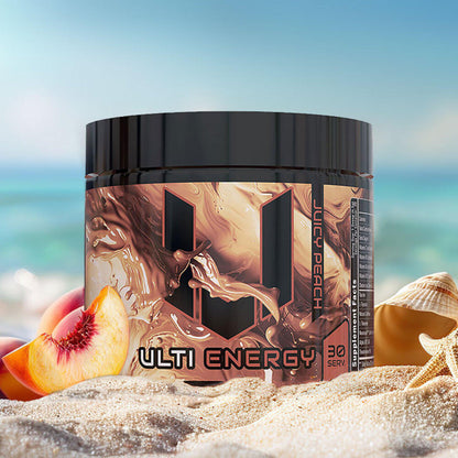 ULTI Energy Juicy Peach gaming energy drink, clean focus, no crash, built for gamers and creators