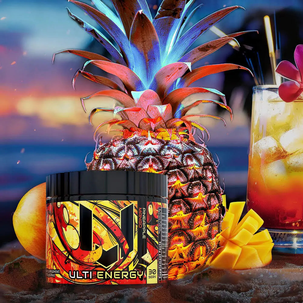 ULTI Energy Pineapple Mango gaming energy drink, clean focus, no crash, built for gamers and creators