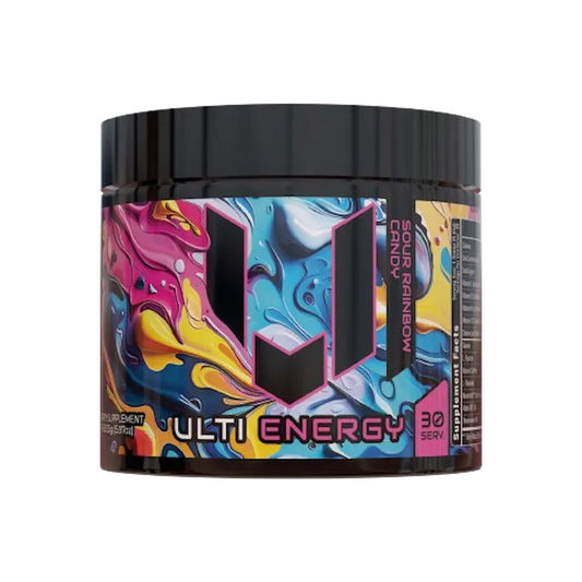 ULTI Energy Sour Rainbow Candy, 220mg natural caffeine, no sugar, gaming energy drink powder, 30 servings