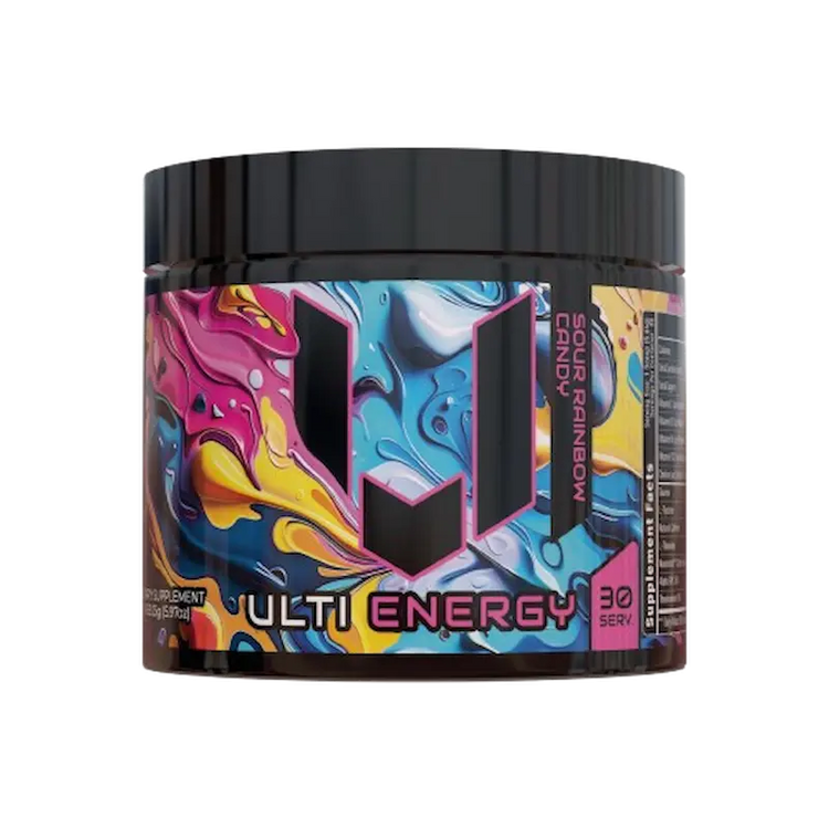 ULTI Energy Sour Rainbow Candy, 220mg natural caffeine, no sugar, gaming energy drink powder, 30 servings