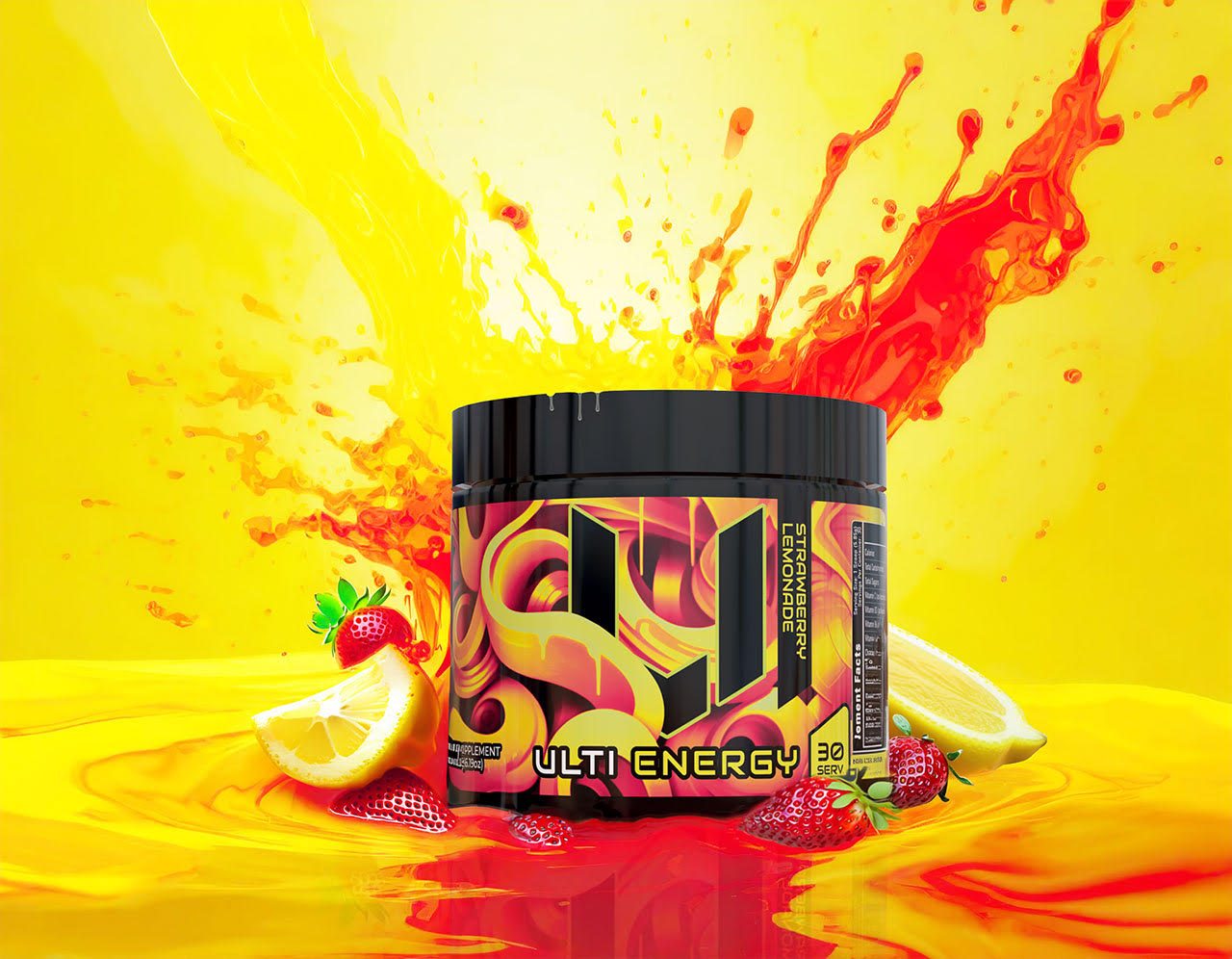 ULTI Energy Strawberry Lemonade gaming energy drink, clean focus, no crash, built for gamers and creators