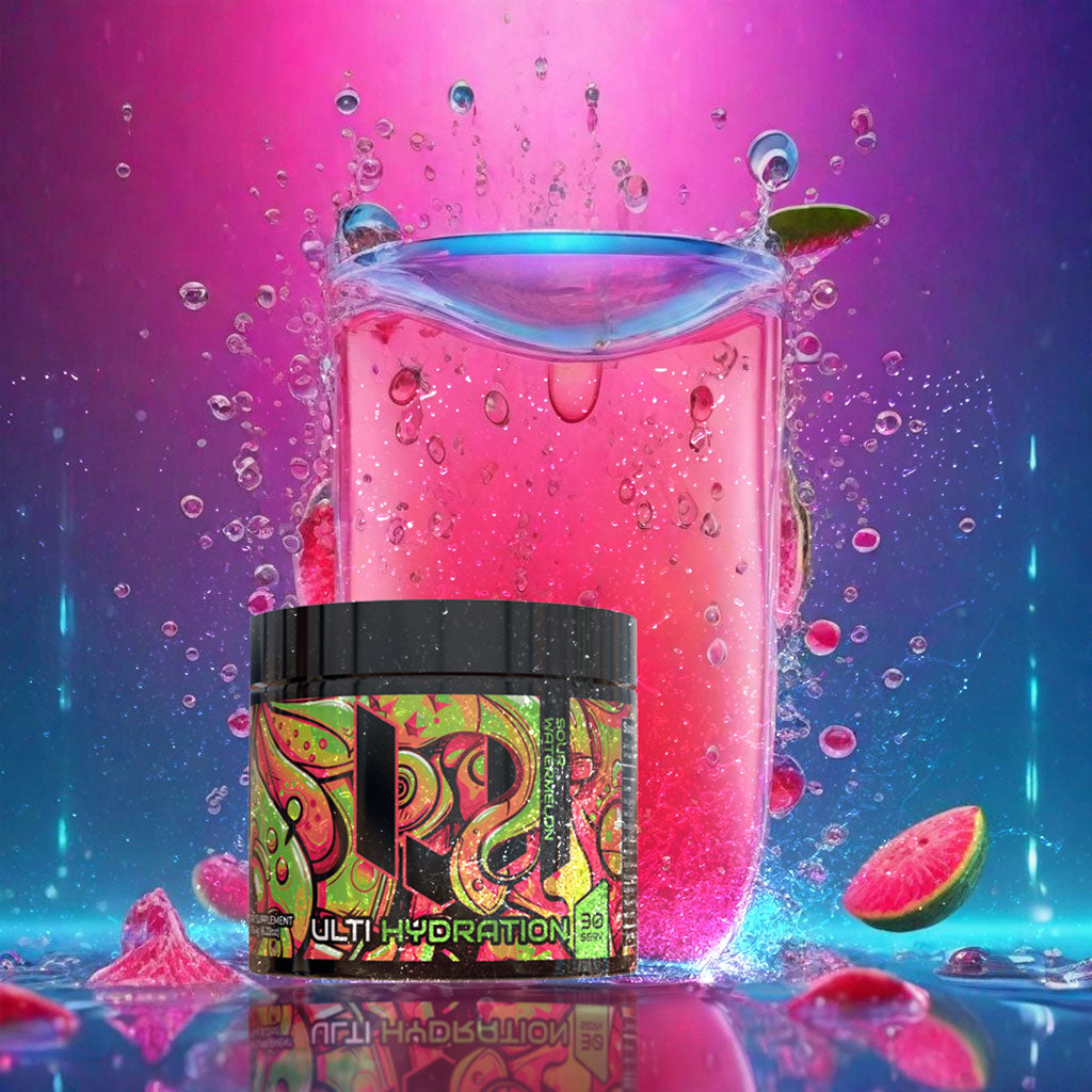 ULTI Hydration Sour Watermelon, zero caffeine electrolyte drink for gamers, clean hydration no crash